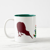 Christmas Kiwi Bird Red, Black Buffalo Kariert, Ba Zweifarbige Tasse (Links)