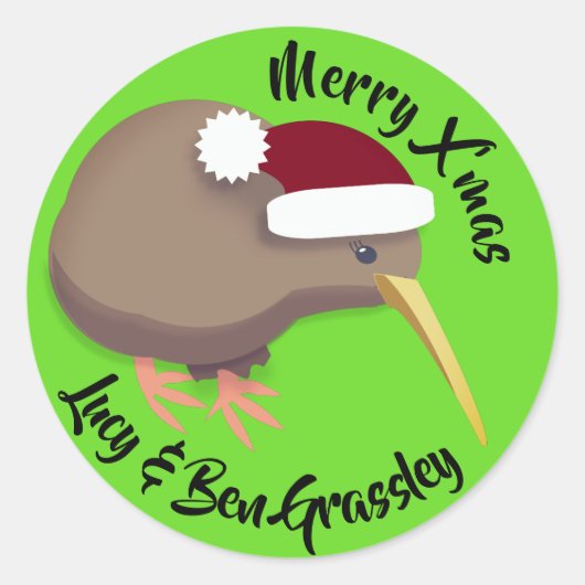 Christmas Kiwi Runder Aufkleber (Vorderseite)