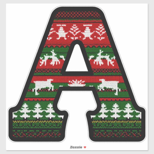 Christmas Knit Letter A Monogram in Red Green Fair Aufkleber (Blatt)