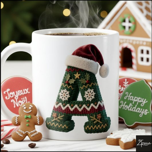 Christmas Knit Sweater Letter A Santa Hat Kaffeetasse
