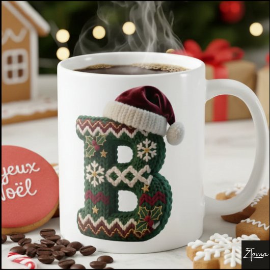 Christmas Knit Sweater Letter B Santa Hat Kaffeetasse