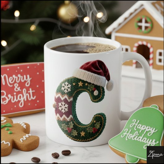 Christmas Knit Sweater Letter C Santa Hat Kaffeetasse