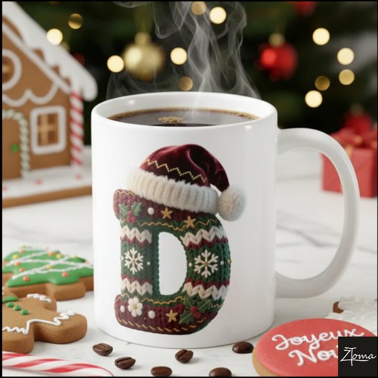 Christmas Knit Sweater Letter D Santa Hat Kaffeetasse