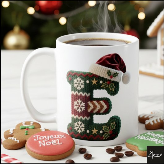 Christmas Knit Sweater Letter E Santa Hat Kaffeetasse