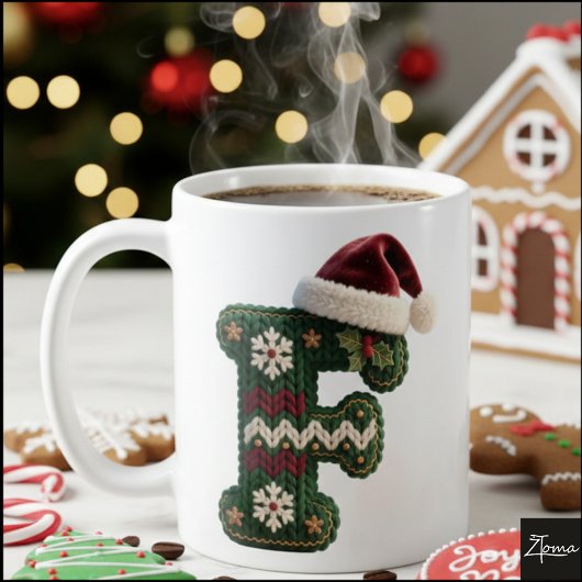 Christmas Knit Sweater Letter F Santa Hat Kaffeetasse