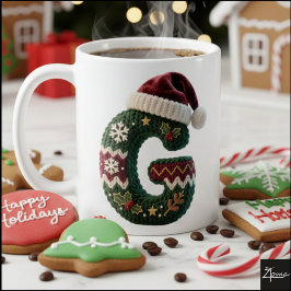 Christmas Knit Sweater Letter G Santa Hat Kaffeetasse