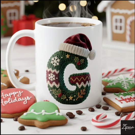 Christmas Knit Sweater Letter G Santa Hat Kaffeetasse