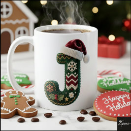 Christmas Knit Sweater Letter J Santa Hat Kaffeetasse