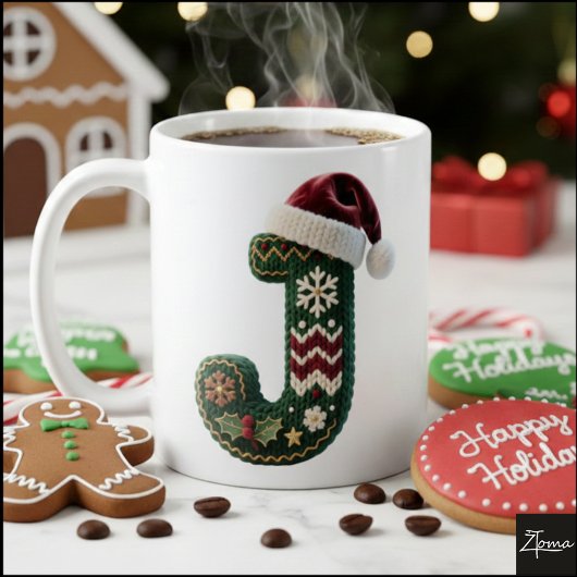 Christmas Knit Sweater Letter J Santa Hat Kaffeetasse