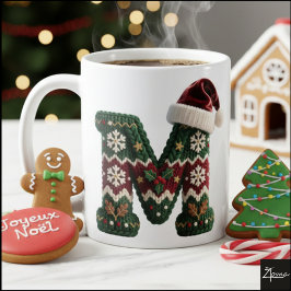 Christmas Knit Sweater Letter N Santa Hat Kaffeetasse