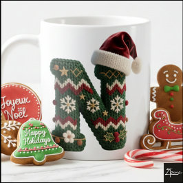Christmas Knit Sweater Letter N Santa Hat Kaffeetasse