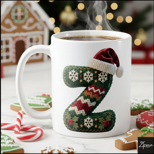 Christmas Knit Sweater Letter Z Santa Hat Kaffeetasse