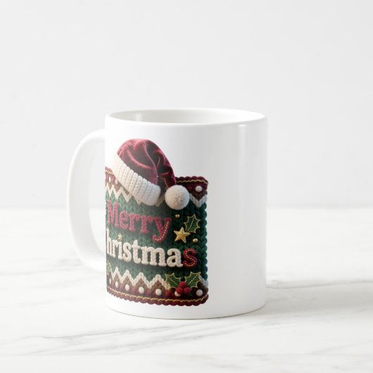 Christmas Knit Sweater Merry Christmas Santa Hat Kaffeetasse (Vorderseite Links)