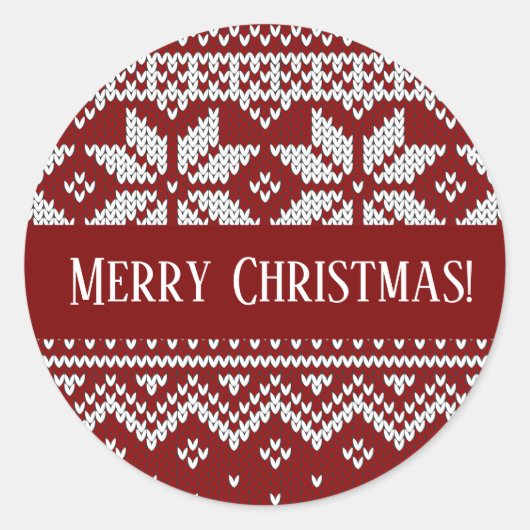 Christmas Knitted Red and White Sweater Runder Aufkleber (Vorderseite)