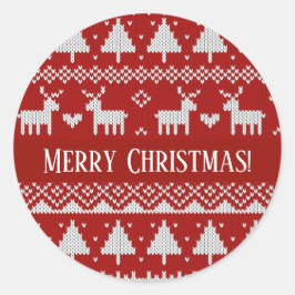 Christmas Knitted Sweater Red and White Ornaments Runder Aufkleber