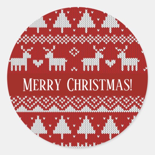 Christmas Knitted Sweater Red and White Ornaments Runder Aufkleber (Vorderseite)