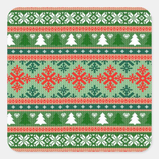 Christmas Knitting Pattern Quadratischer Aufkleber (Vorderseite)