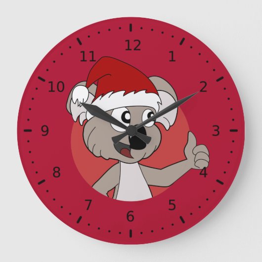 Christmas koala Cartoon Wall Clock Große Wanduhr (Vorderseite)