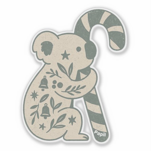 Christmas Koala with Candy Cane Aufkleber (Vorderseite)