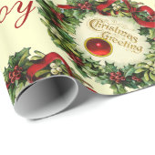 CHRISTMAS KROWN MIT HOLLY BERRIES, JOACE PEACE LIE GESCHENKPAPIER (Rolleneckpunkt)