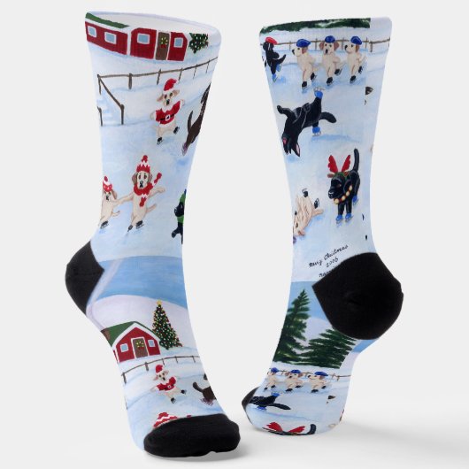 Christmas Labrador Ice Skaten Socken (Gewinkelt)