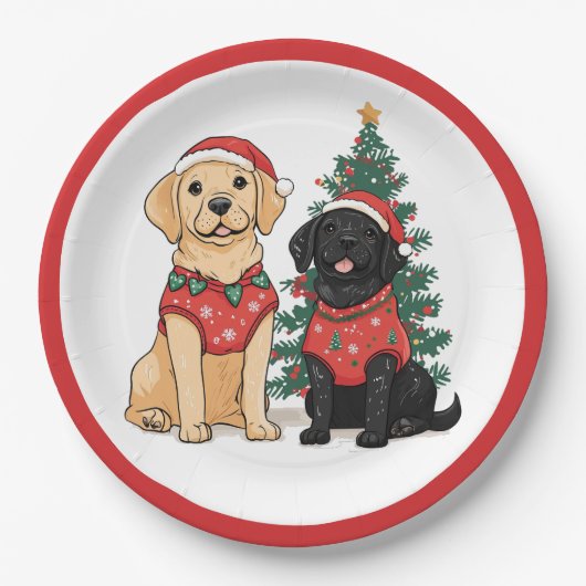 Christmas Labrador Retriever Dogs Pappteller (Vorderseite)