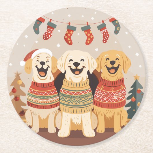 Christmas Labrador Retriever Dogs Runder Pappuntersetzer (Vorderseite)