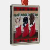 Christmas Labrador Welppies Tartan Silbernes Ornament (Rechts)