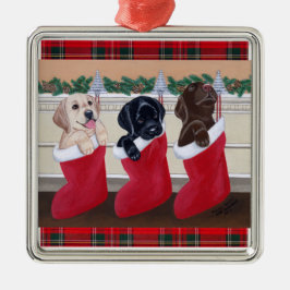 Christmas Labrador Welppies Tartan Silbernes Ornament