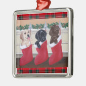 Christmas Labrador Welppies Tartan Silbernes Ornament (Links)