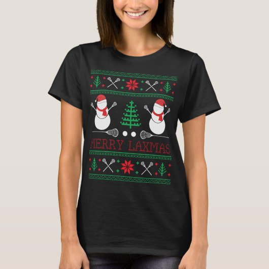 Christmas Lacrosse Lax Player Ugly Christmas Xmas T-Shirt (Vorderseite)