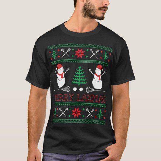 Christmas Lacrosse Lax Player Ugly Christmas Xmas T-Shirt (Vorderseite)