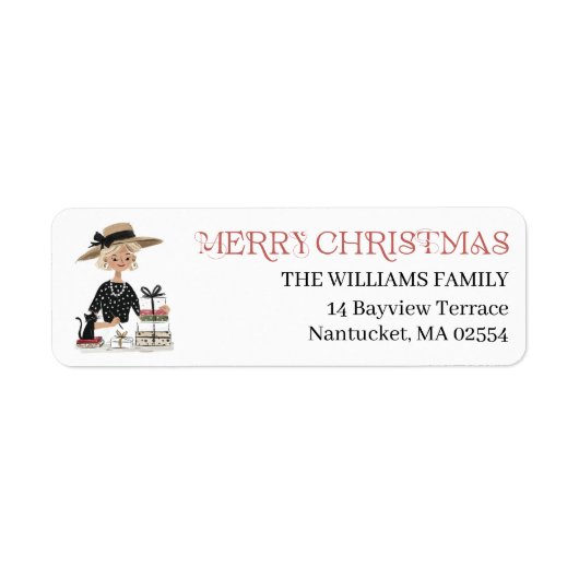Christmas Lady & Cat Personalized Return Address (Vorne)