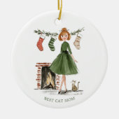 Christmas Lady with Cat Personalized Photo Keramik Ornament (Vorne)