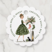 Christmas Lady with Cat Personalized Plaid Holiday Geschenkanhänger (Vorderseite)