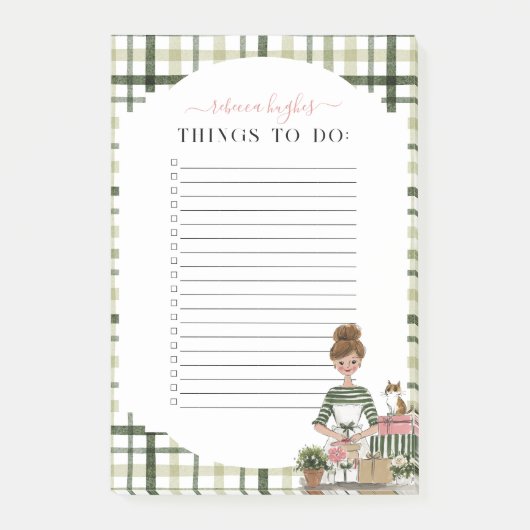 Christmas Lady with Cat Personalized To-Do Post-it Klebezettel (Vorderseite)