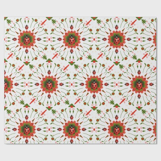 Christmas Ladybug Red, Green, and White Geschenkpapier