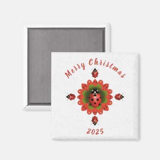 Christmas Ladybug Red Green White Square Magnet (Vorderseite/Rückseite)