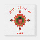 Christmas Ladybug Red Green White Square Magnet (Vorne)
