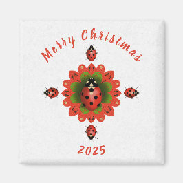 Christmas Ladybug Red Green White Square Magnet
