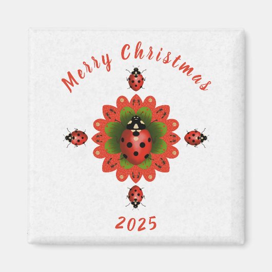 Christmas Ladybug Red Green White Square Magnet (Vorne)