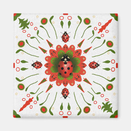 Christmas Ladybug Red White Green Magnet