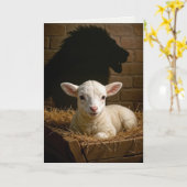 Christmas Lamb In a Manger With Lion Shadow Karte (Gelbe Blume)