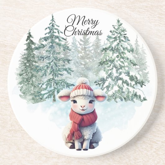 Christmas Lamb Sandstone Coaster Getränkeuntersetzer (Vorne)