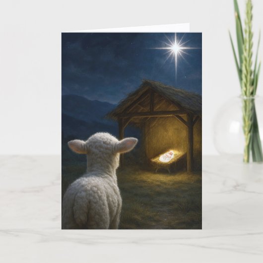 Christmas Lamb Watching Baby Jesus Karte (Vorderseite)