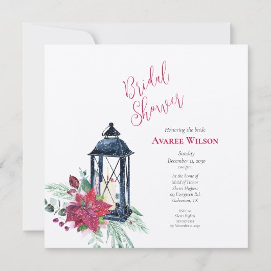 Christmas Lantern Poinsettia Evergreens Einladung (Vorderseite)