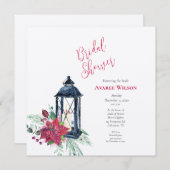 Christmas Lantern Poinsettia Evergreens Einladung (Vorne/Hinten)