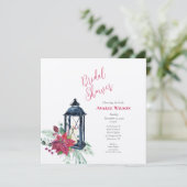 Christmas Lantern Poinsettia Evergreens Einladung (Stehend Vorderseite)