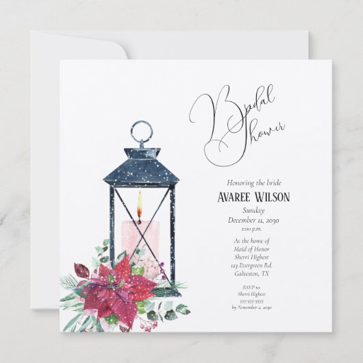 Christmas Lantern Poinsettia Evergreens Einladung (Vorderseite)