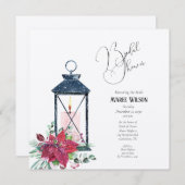 Christmas Lantern Poinsettia Evergreens Einladung (Vorne/Hinten)